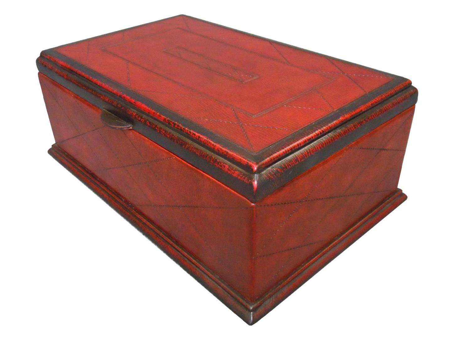 leather box with a sewing design on the top